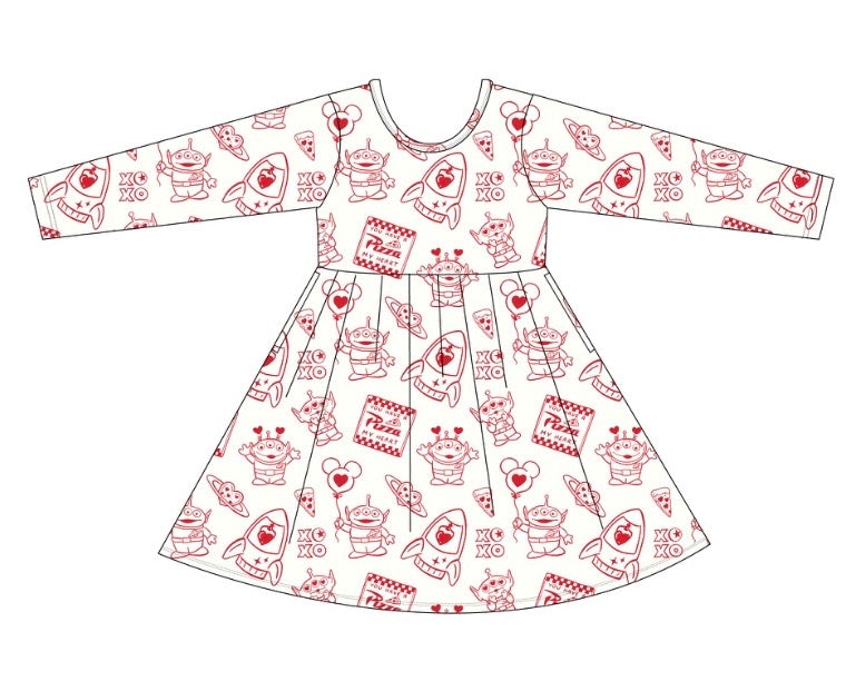 Pizza My Heart: Long Sleeve Skater Dress
