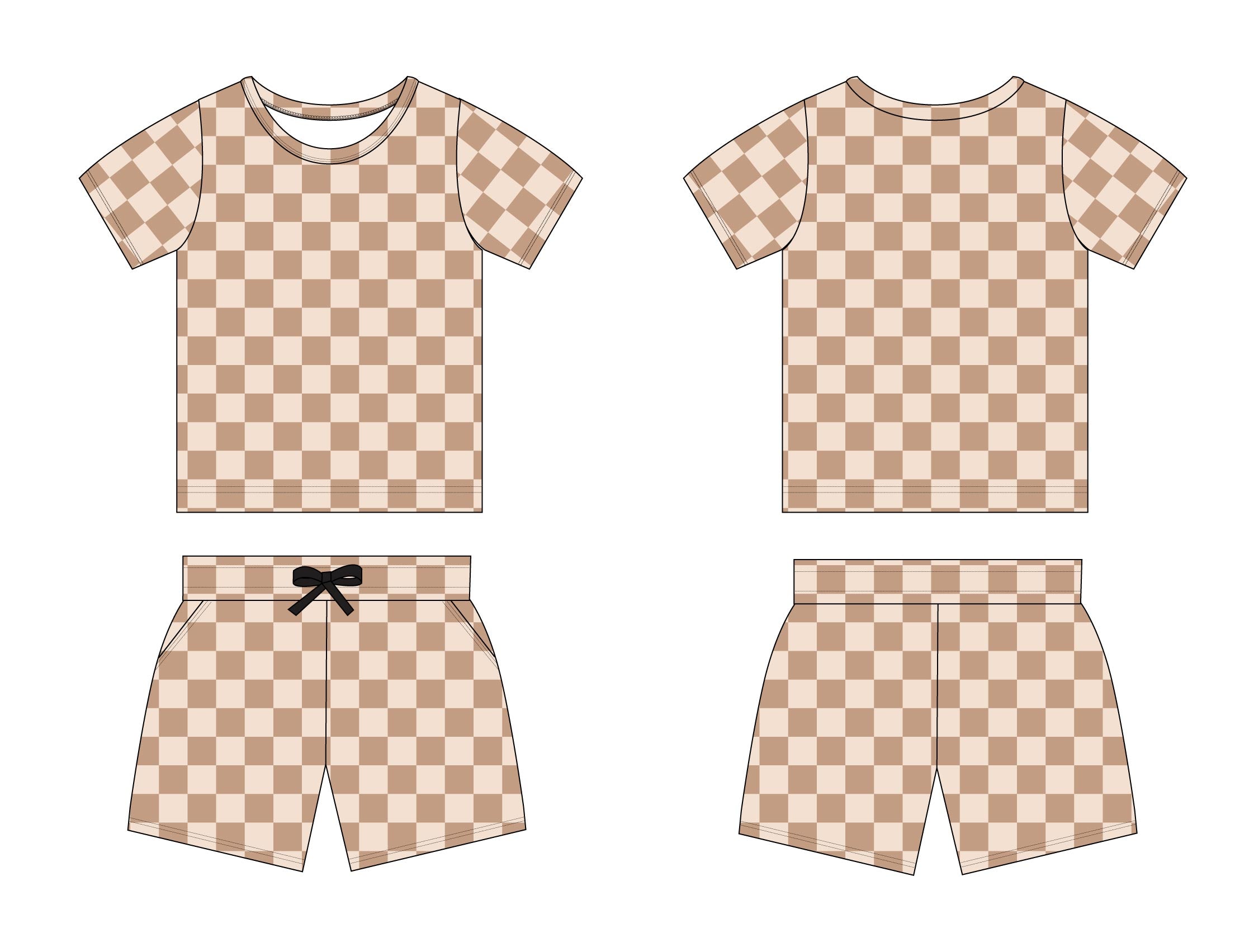 Beige Checker - Pocket Short Set