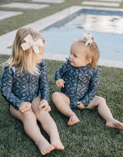 Navy Berry Long Sleeve Ruffle Zipper One-Piece