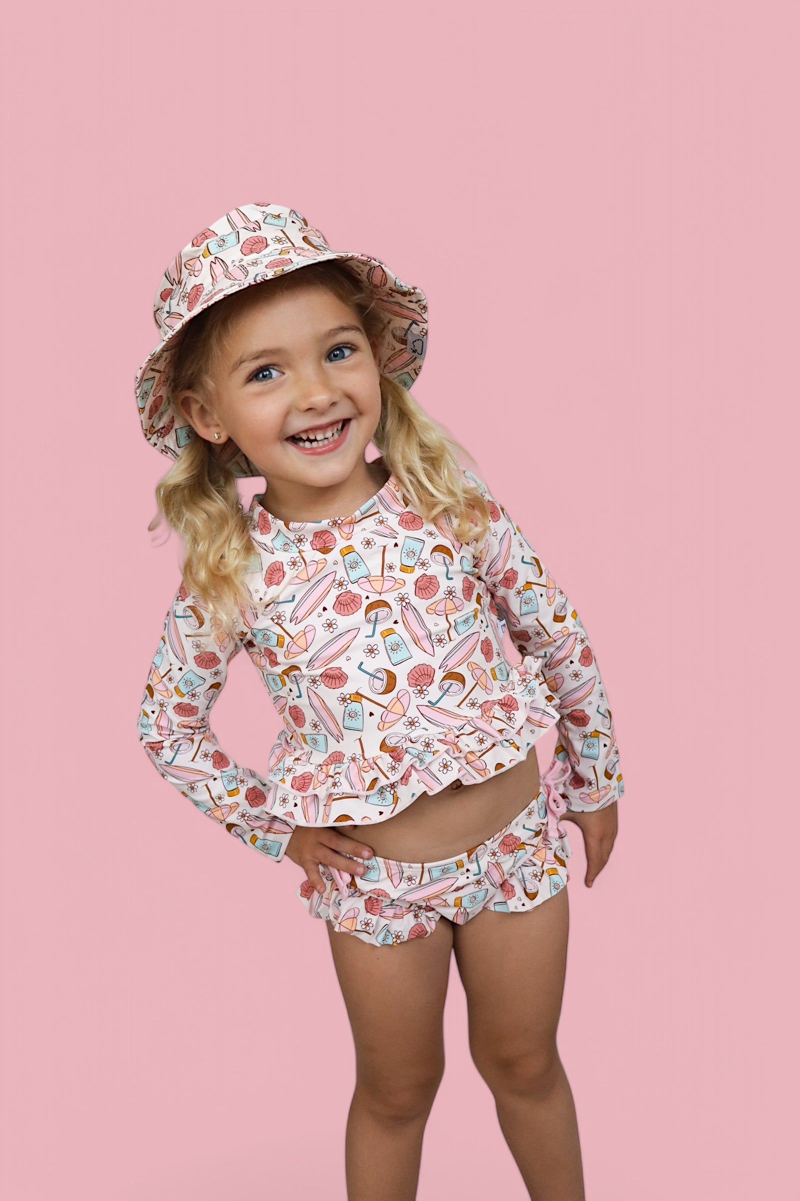 FUN IN THE SUN DREAM TWO-PIECE RASH GUARD RUFFLE SWIM SUIT