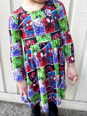 Web Heroes: Long Sleeve Skater Dress