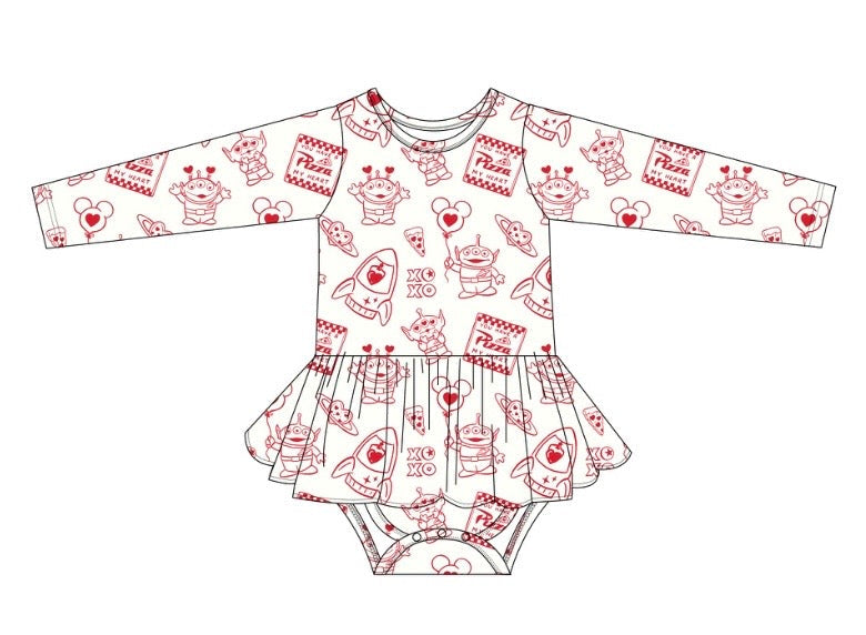 Pizza My Heart: Long Sleeve Bodysuit Twirl Dress