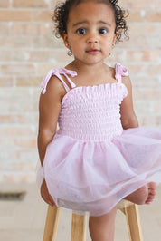 Petal - Smocked Tulle Bodysuit Dress