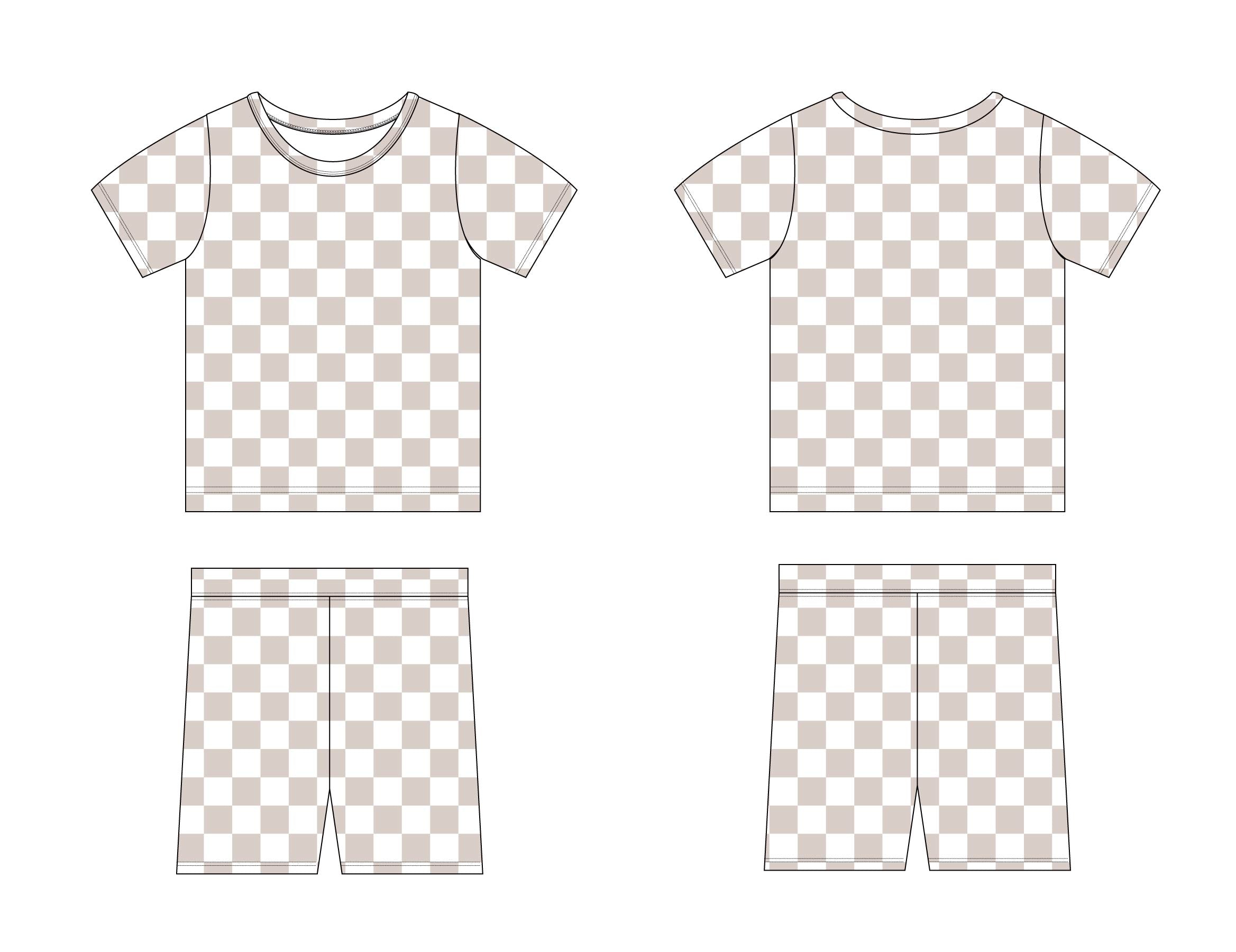 Nude Checker (ribbed) - Short Set