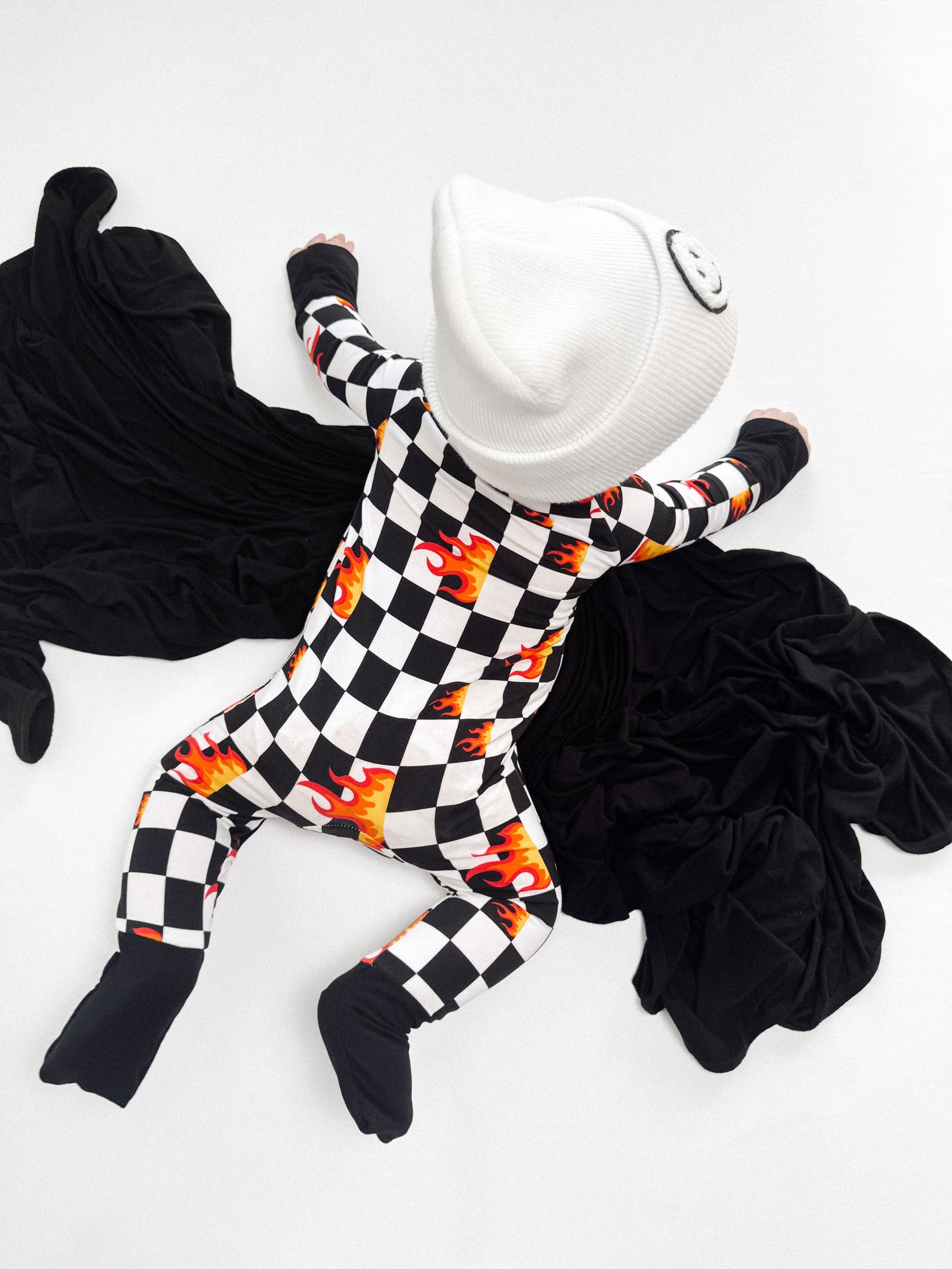 Bamboo Zip Romper | Checker Blaze