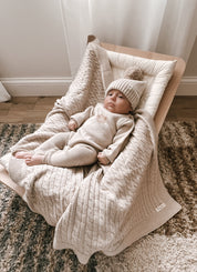 Luna + Luca Cable Knit Baby Blanket - Beige
