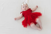 Crimson - Smocked Tulle Bodysuit Dress