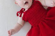 Crimson - Smocked Tulle Bodysuit Dress