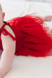 Crimson - Smocked Tulle Bodysuit Dress
