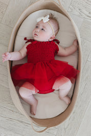 Crimson - Smocked Tulle Bodysuit Dress