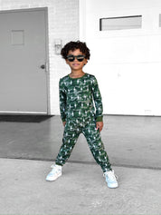Bamboo Two Piece Set | Green Camo Bolts
