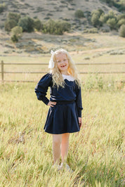 Navy Peter Pan Collar Pleated Skirt Set