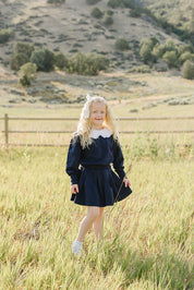 Navy Peter Pan Collar Pleated Skirt Set