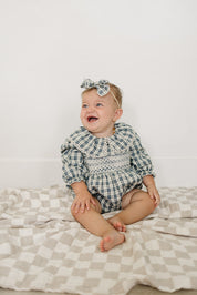 Blue Plaid Ruffle Collar Bubble Romper