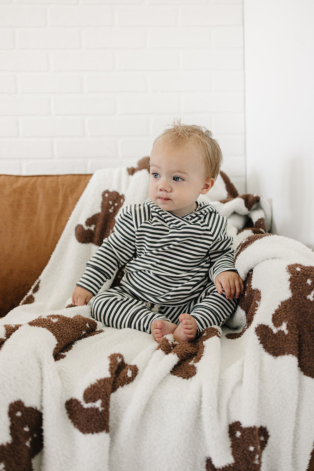 Charcoal Stripe Ribbed Hooded Set