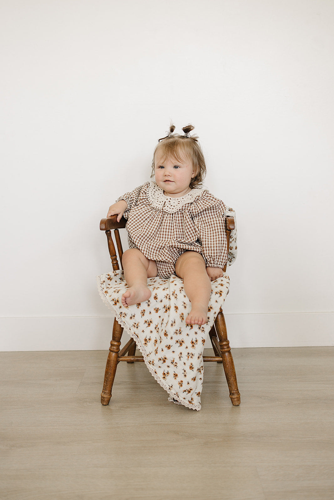 Camel Gingham Lace Bubble Romper