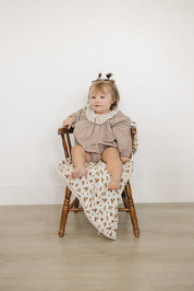 Camel Gingham Lace Bubble Romper
