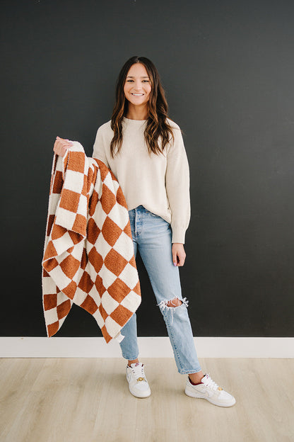 Rust Checkered Plush Blanket