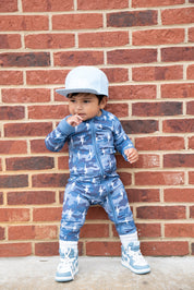 Bamboo Zip Romper | Blue Camo Bolts