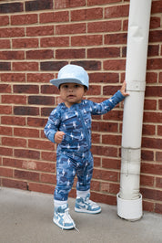 Bamboo Zip Romper | Blue Camo Bolts