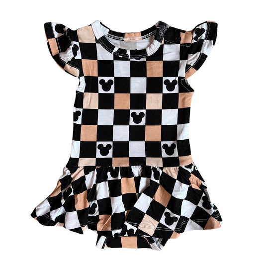 Mouse Checkers (black) - Twirl Dress
