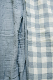 Dusty Blue Gingham Twin Muslin Quilt