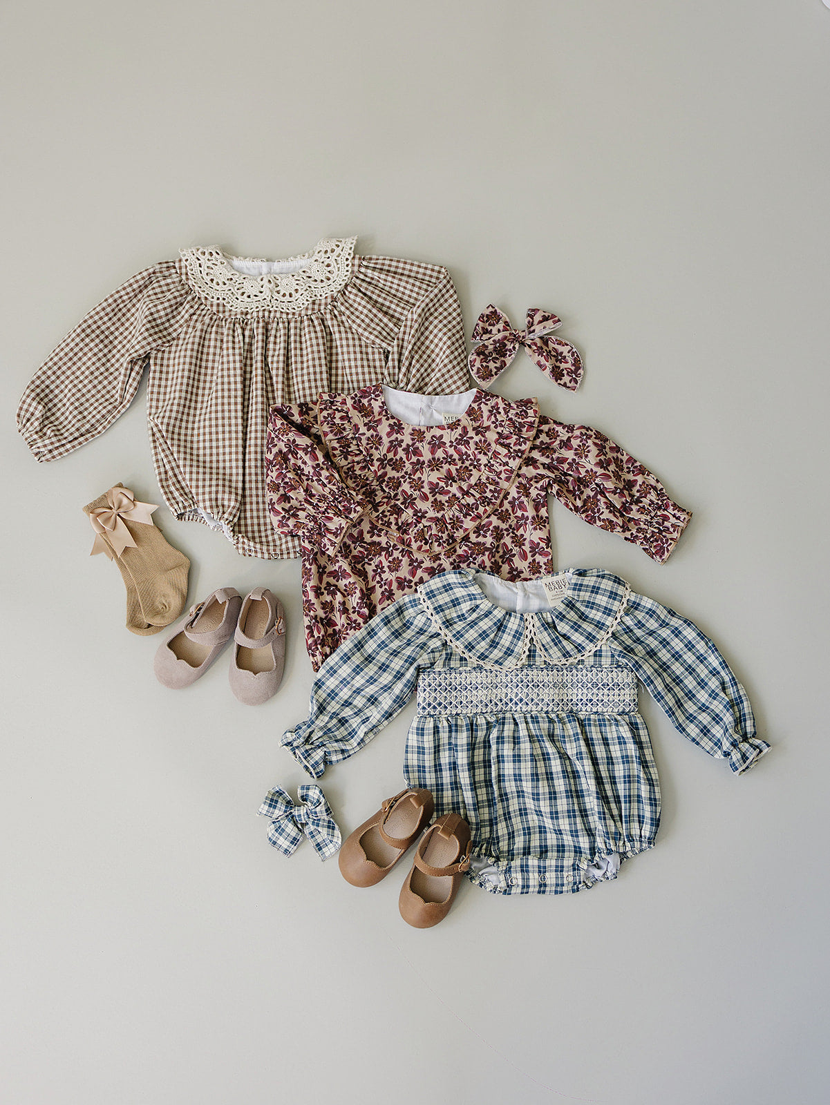 Camel Gingham Lace Bubble Romper
