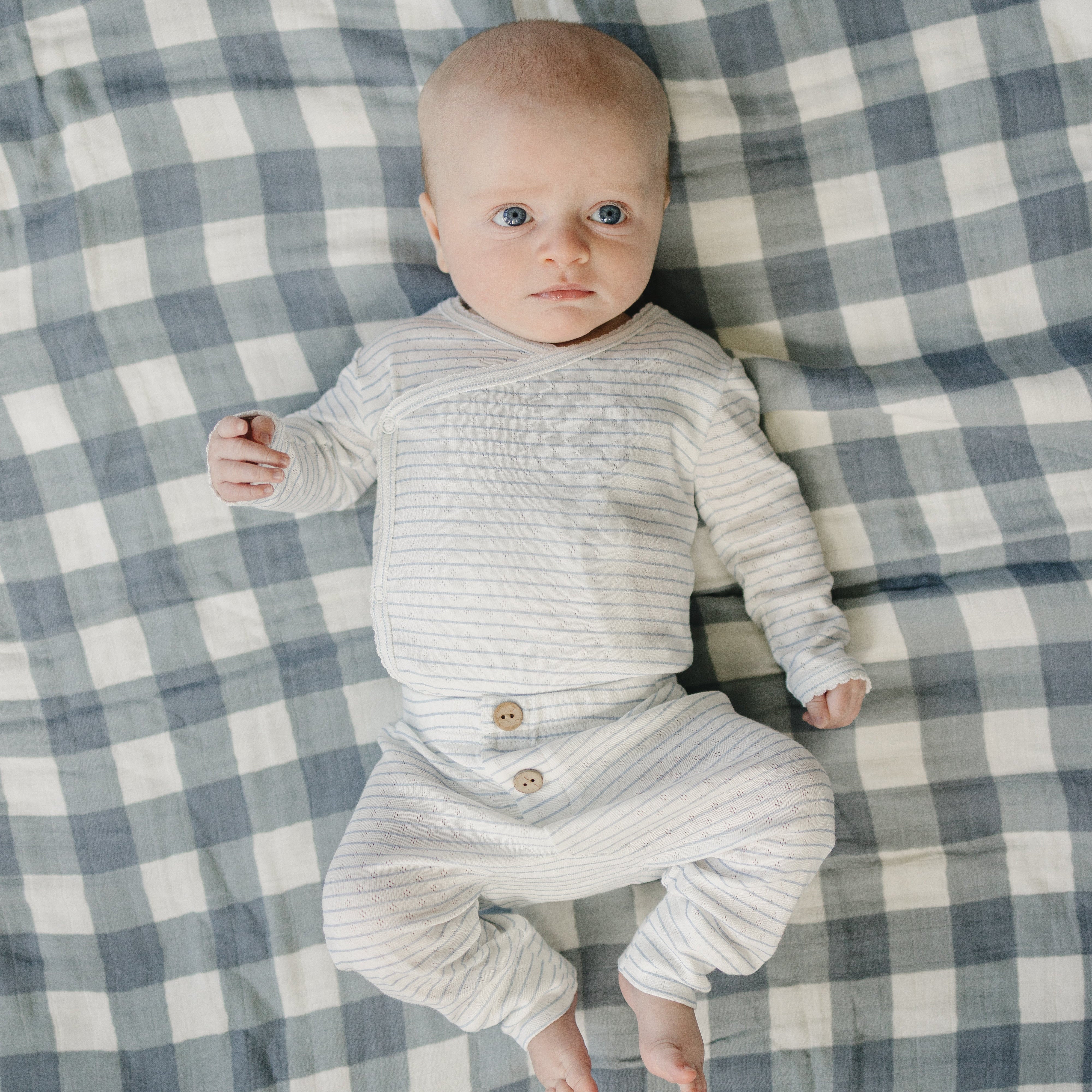 Blue Stripe Pointelle Layette Set
