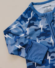 Bamboo Zip Romper | Blue Camo Bolts