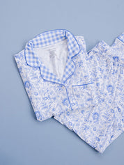 Bamboo Women's Button Up Set | Blue Flowers