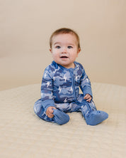 Bamboo Zip Romper | Blue Camo Bolts
