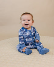 Bamboo Zip Romper | Blue Camo Bolts
