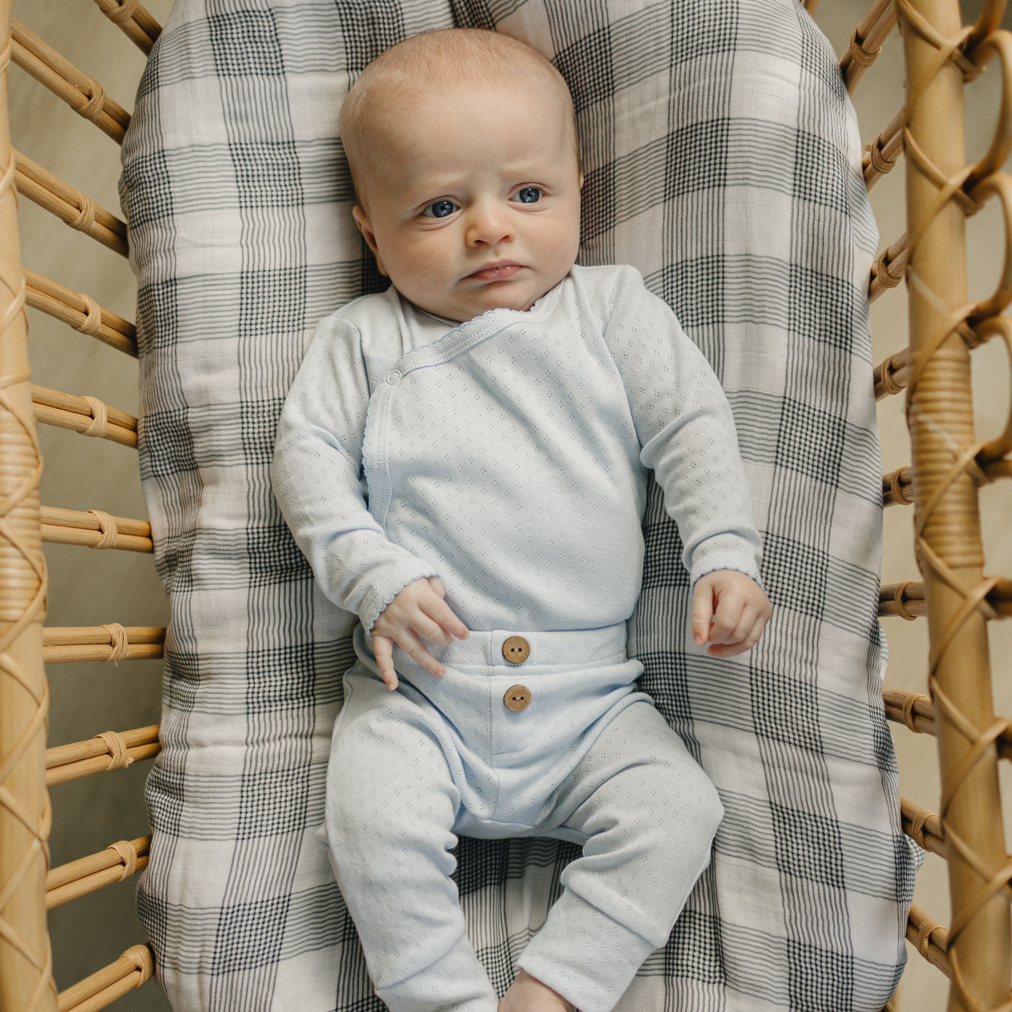 Blue Pointelle Layette Set