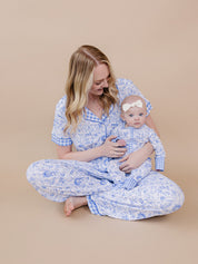 Bamboo Women's Button Up Set | Blue Flowers