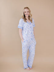Bamboo Women's Button Up Set | Blue Flowers