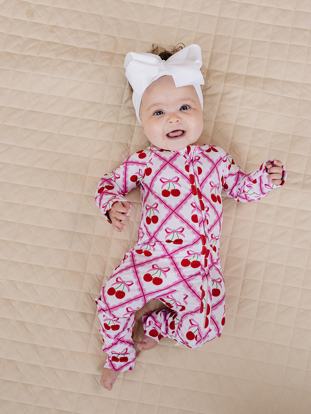 Bamboo Zip Romper | Cherry Bow