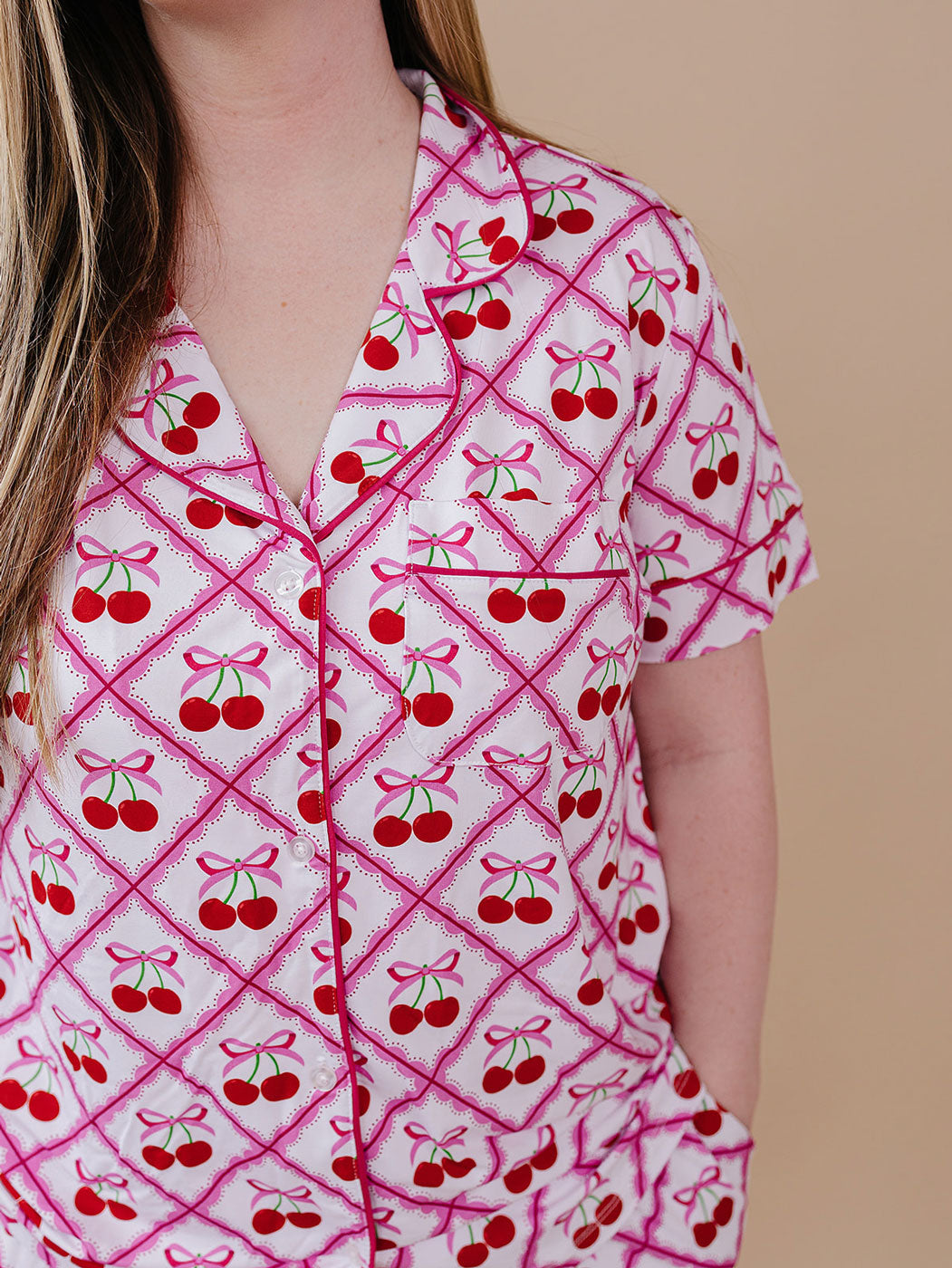 Bamboo Women's Button Up Set | Cherry Bow