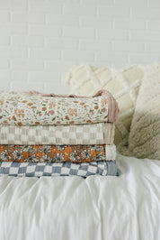 Dusty Blue Wavy Checkered Twin Muslin Quilt