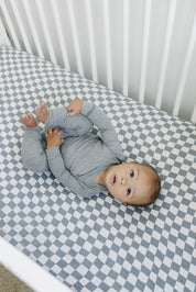 Dusty Blue Wavy Checkered Muslin Crib Sheet