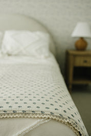 Navy Berry + Cream Berry Lace Twin Muslin Quilt