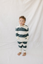 Green Stripe Collared French Terry Set