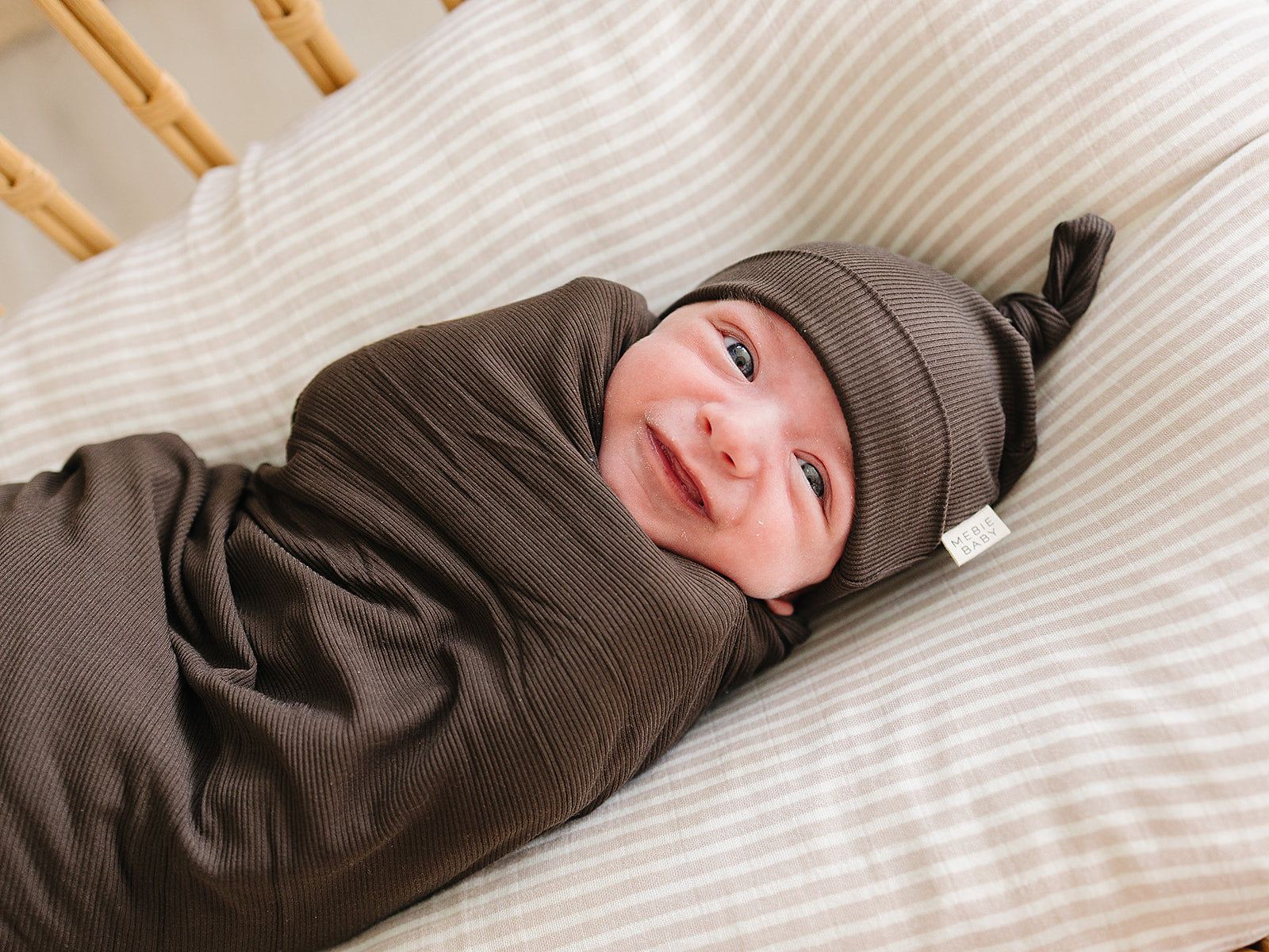 Brown Ribbed Bamboo Newborn Knot Hat