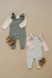 Grey Ruffle Knit Overalls