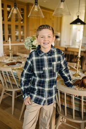 Navy Plaid Button Up Shirt