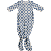 Blue Checkered Ribbed Bamboo Knot Gown
