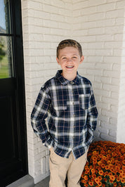 Navy Plaid Button Up Shirt