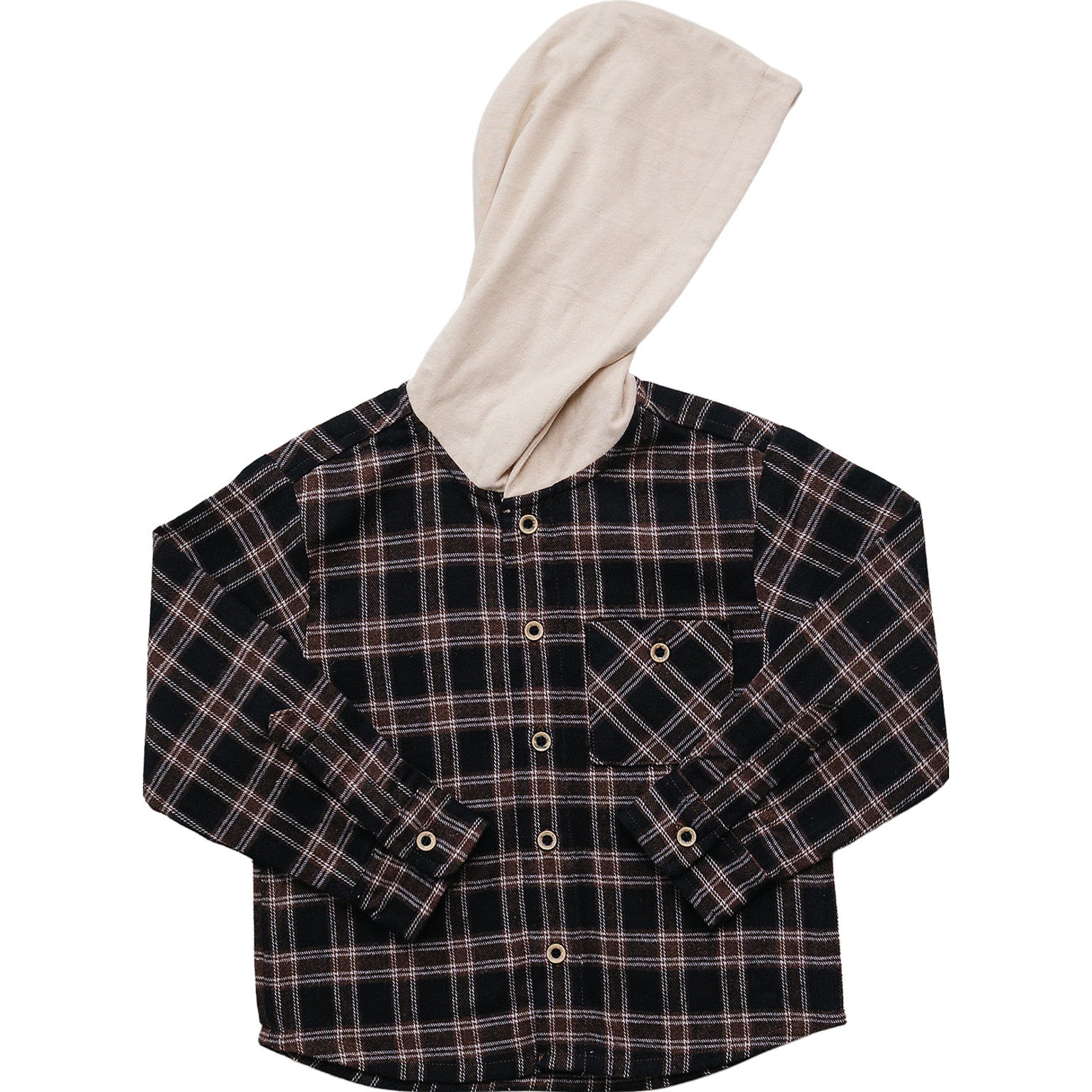 Dark Plaid Hooded Button Up Shirt