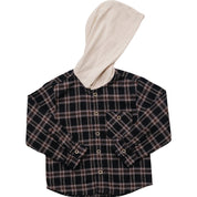 Dark Plaid Hooded Button Up Shirt