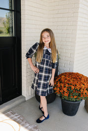 Navy Plaid Smocked Dress