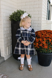 Navy Plaid Smocked Dress